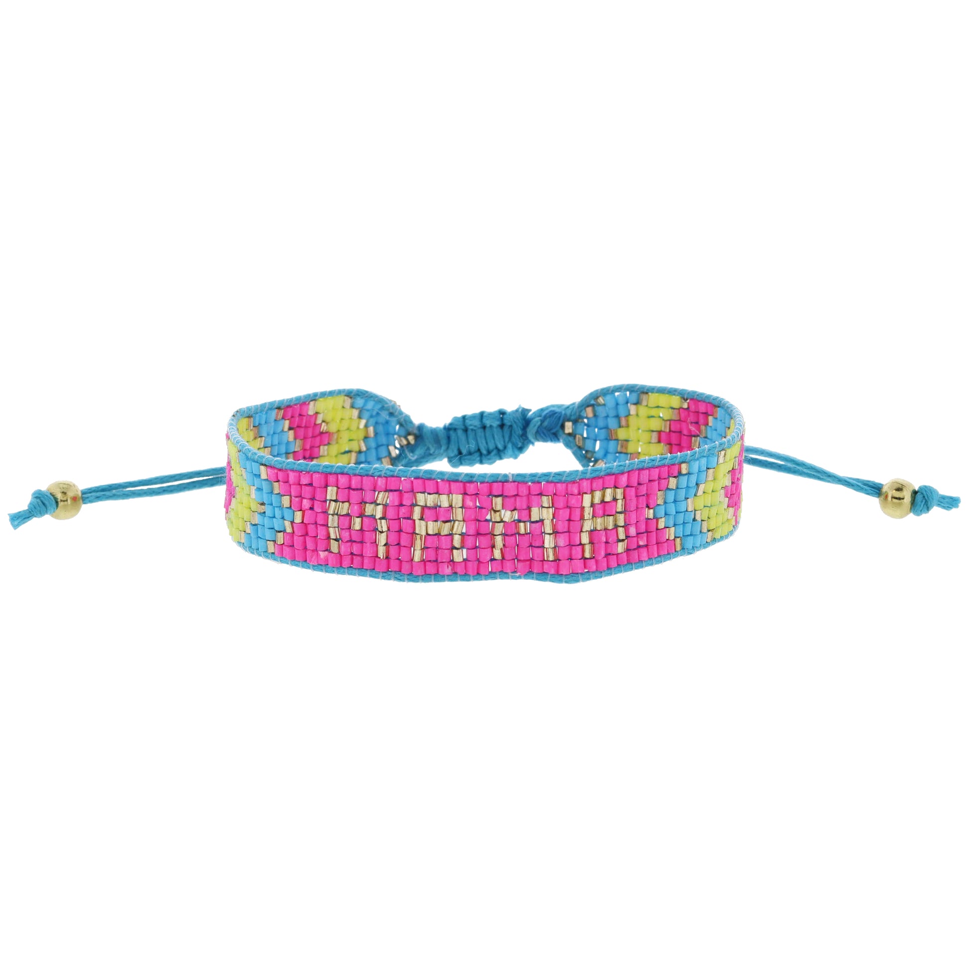 Hot Pink, Bright Blue, Lime, Gold with "MAMA" Woven Beaded Band Bracelet, .5" Wide