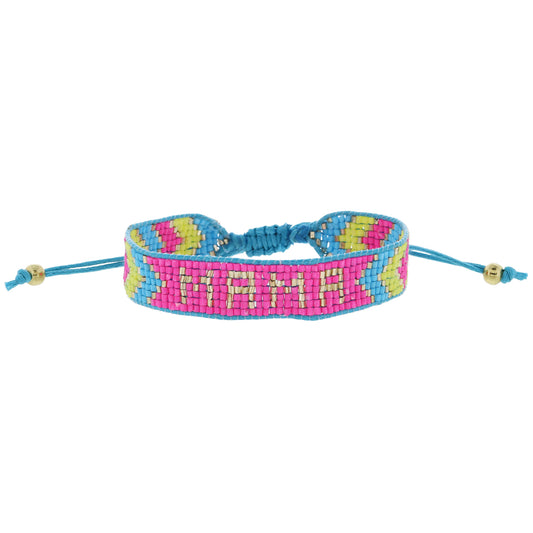 Hot Pink, Bright Blue, Lime, Gold with "MAMA" Woven Beaded Band Bracelet, .5" Wide