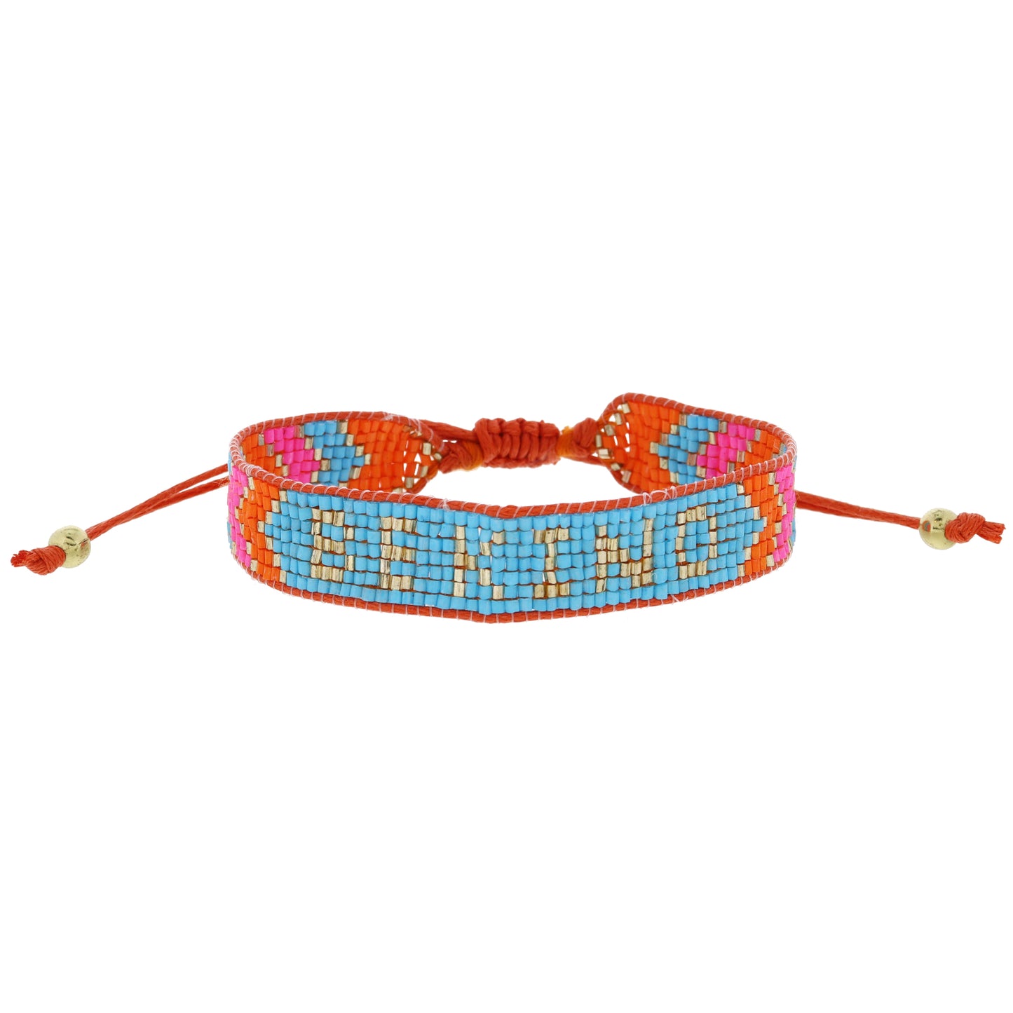 Bright Blue, Orange, Hot Pink, Gold with "BE KIND" Woven Beaded Band Bracelet, .5" Wide