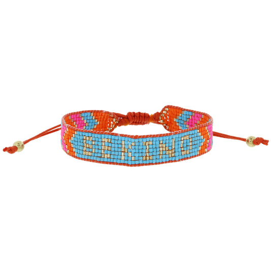 Bright Blue, Orange, Hot Pink, Gold with "BE KIND" Woven Beaded Band Bracelet, .5" Wide