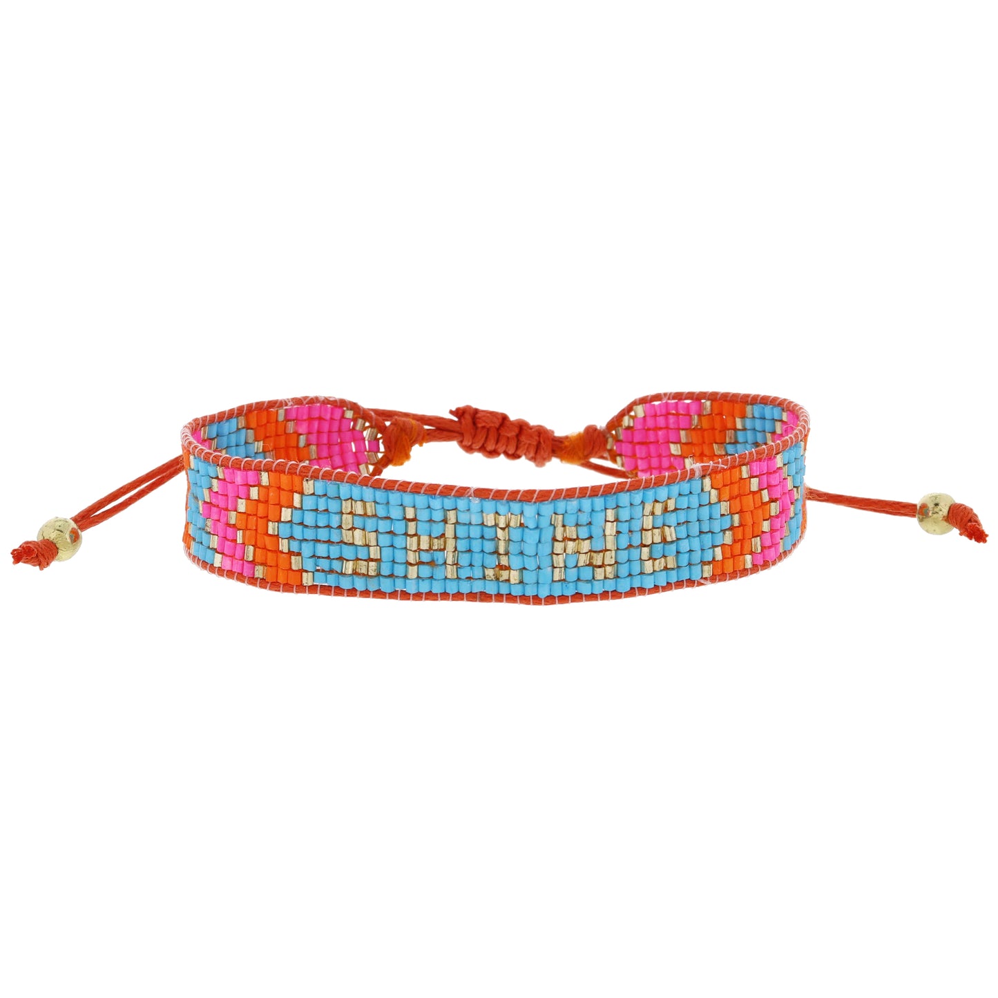 Bright Blue, Orange, Hot Pink, Gold with "SHINE" Woven Beaded Band Bracelet, .5" Wide
