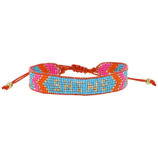 Bright Blue, Orange, Hot Pink, Gold with "SHINE" Woven Beaded Band Bracelet, .5" Wide
