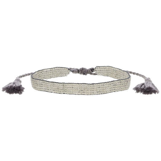 Thin Silver Woven Mini Beaded Band Bracelet, .25" Wide