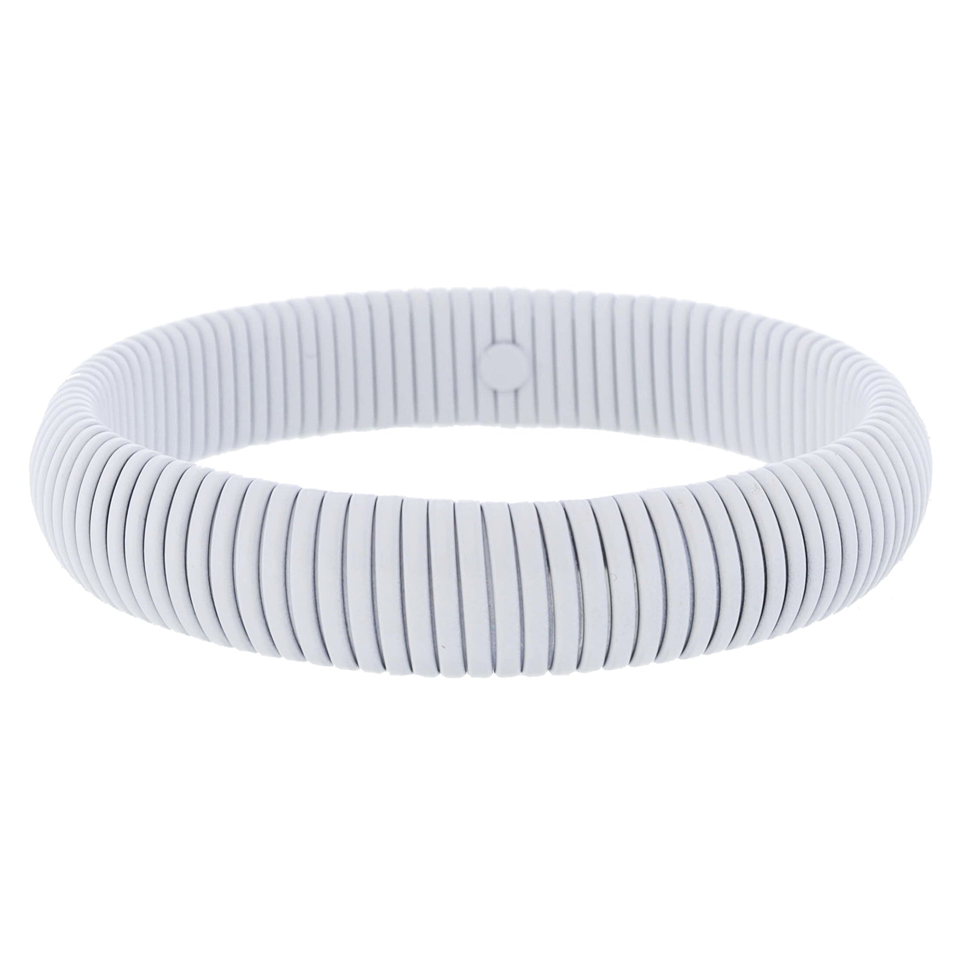 Chunky White Enamel Stretchy Bangle Bracelet, 8" Around