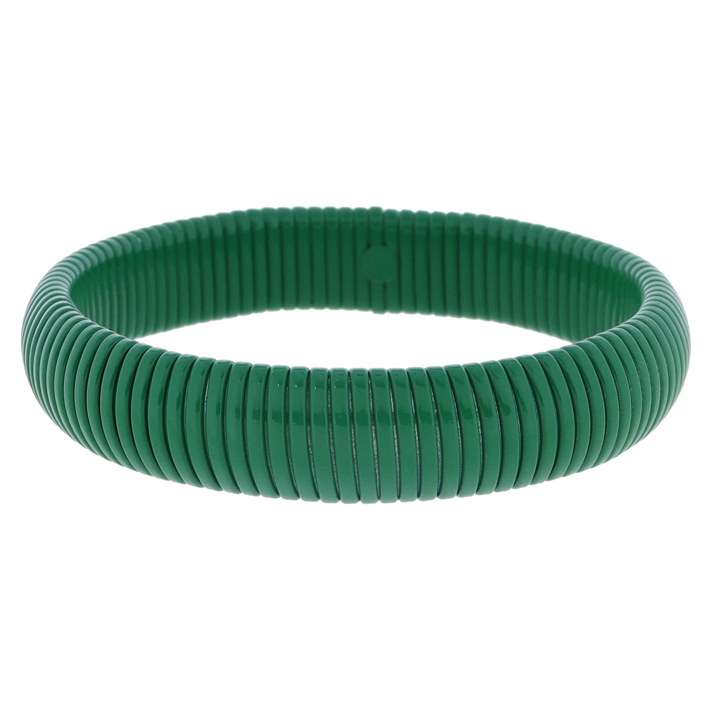 Chunky Green Enamel Stretchy Bangle Bracelet, 8" Around