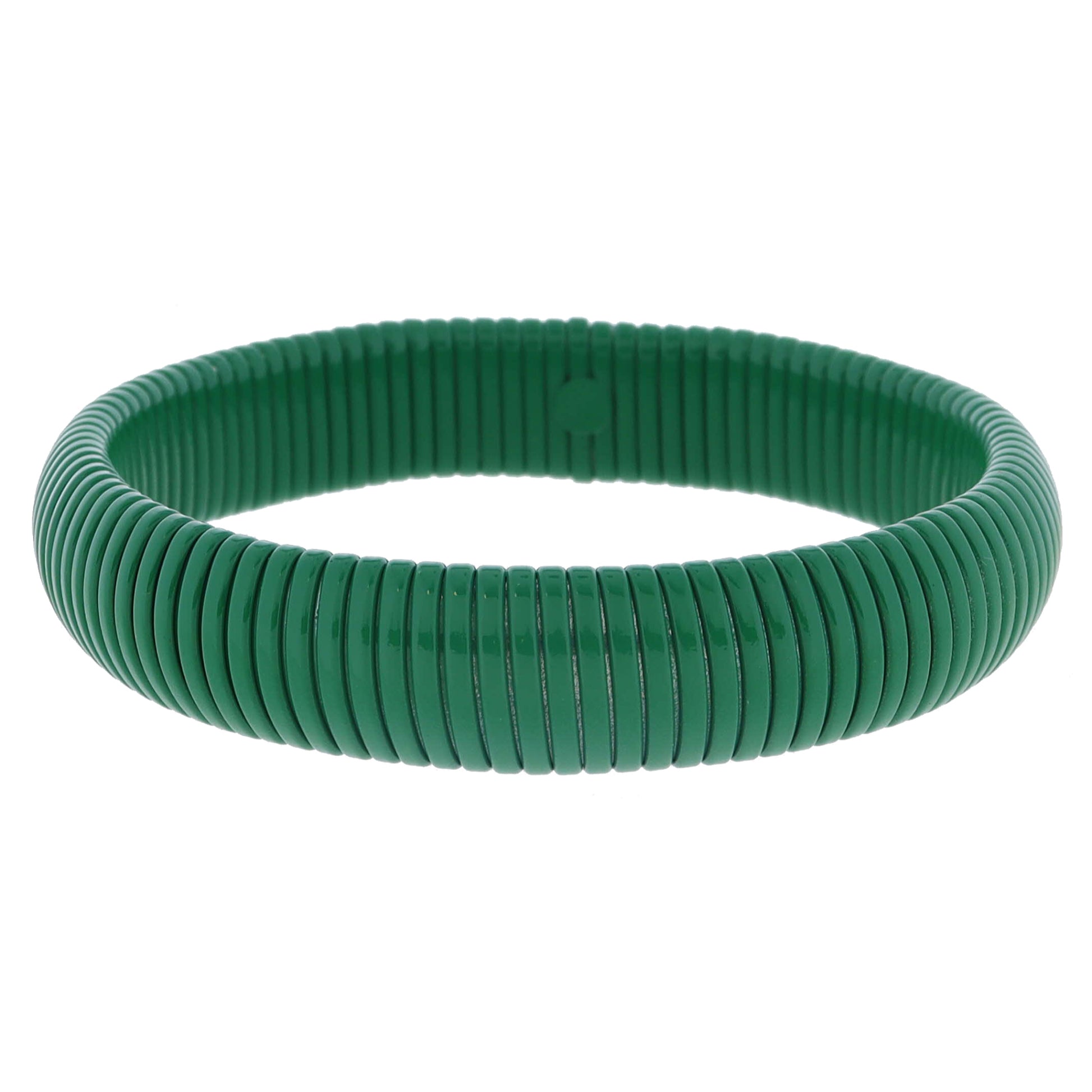 Chunky Green Enamel Stretchy Bangle Bracelet, 8" Around