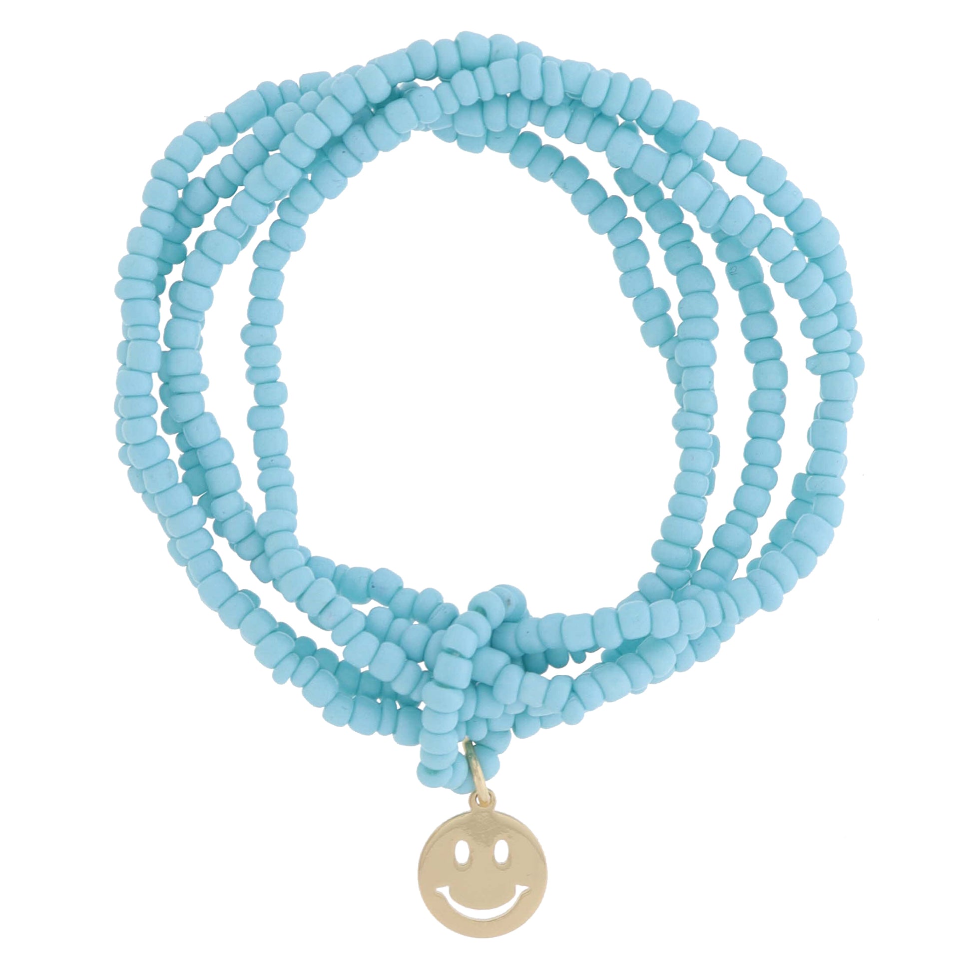 Kids 5 Strand Mint Beaded with Beaded Ring and Gold Happy Face Charm Bracelet, 6.5" Around