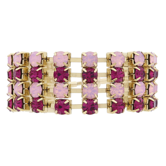 Wide Light Pink and Dark Pink Crystal Lined Band Bracelet, Adj.