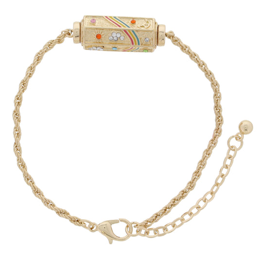 6-Sided Cylinder Bar, Multi Rainbow with Crystal Stars, Clouds, Sun, Moon Bracelet, 7.5" Around