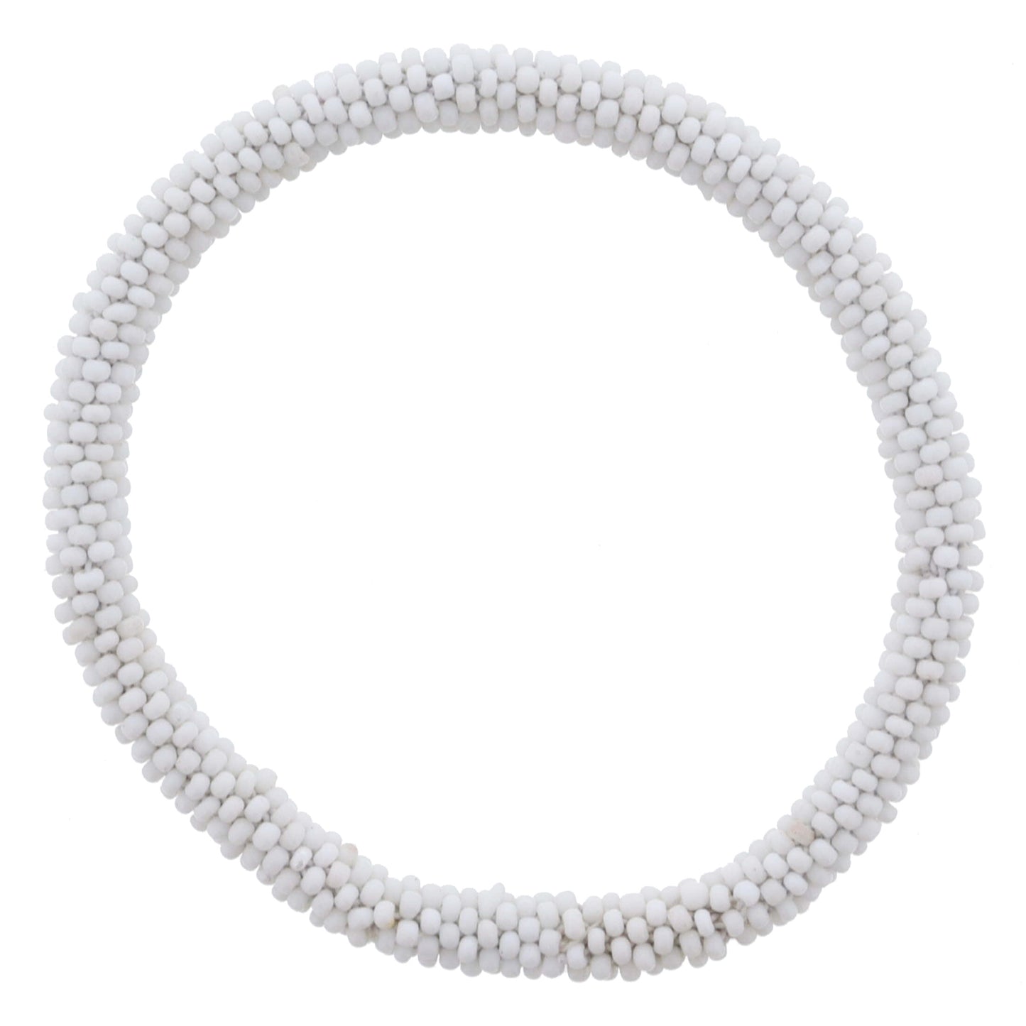 White Seed Beaded Bracelet, 7.5" Around
