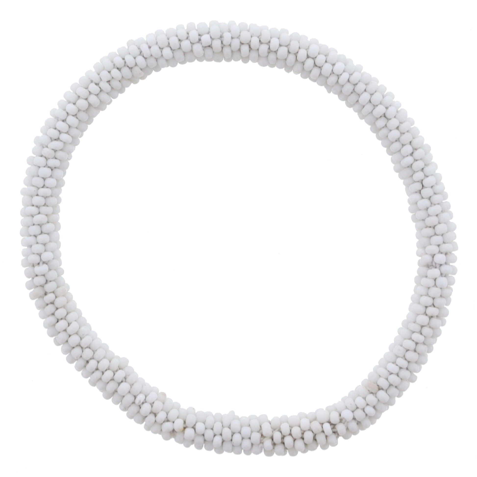 White Seed Beaded Bracelet, 7.5" Around