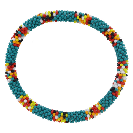 Teal and Multi Seed Beaded Bracelet, 7.5" Around