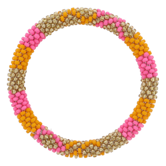 Kids Pink, Orange, Gold Seed Beaded Bracelet, 6.5" Around