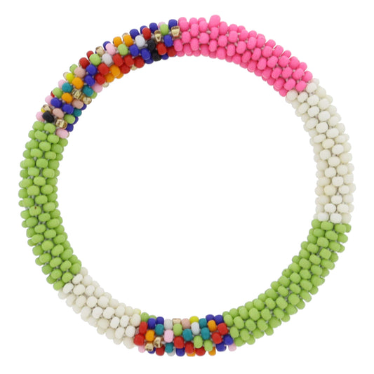 Kids Multi, Lime, Pink, White Seed Beaded Bracelet, 6.5" Around
