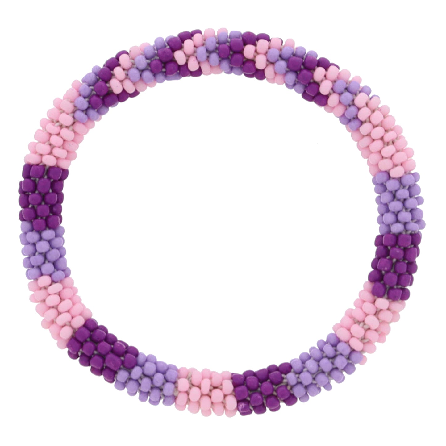 Kids Lavender, Purple, Light Pink Seed Beaded Bracelet, 6.5" Around