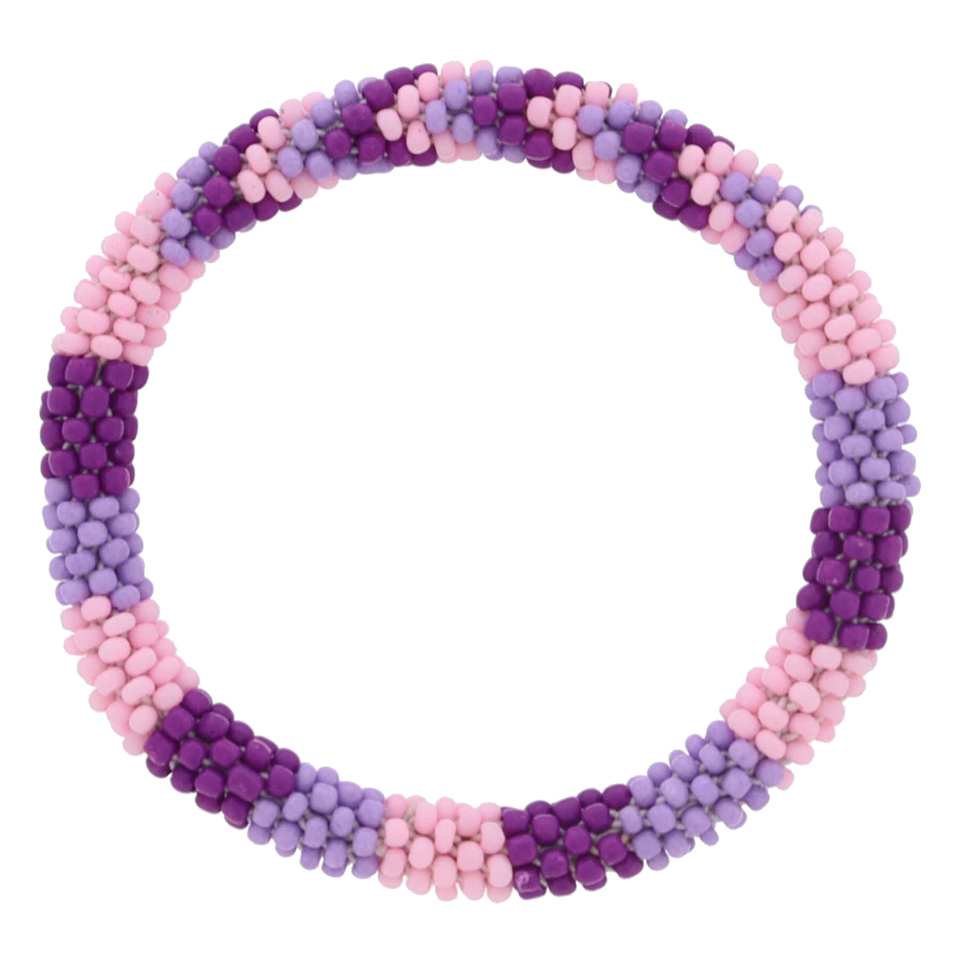 Kids Lavender, Purple, Light Pink Seed Beaded Bracelet, 6.5" Around