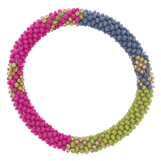 Kids Fuchsia, Lime, Grey with Gold Seed Beaded Bracelet, 6.5" Around