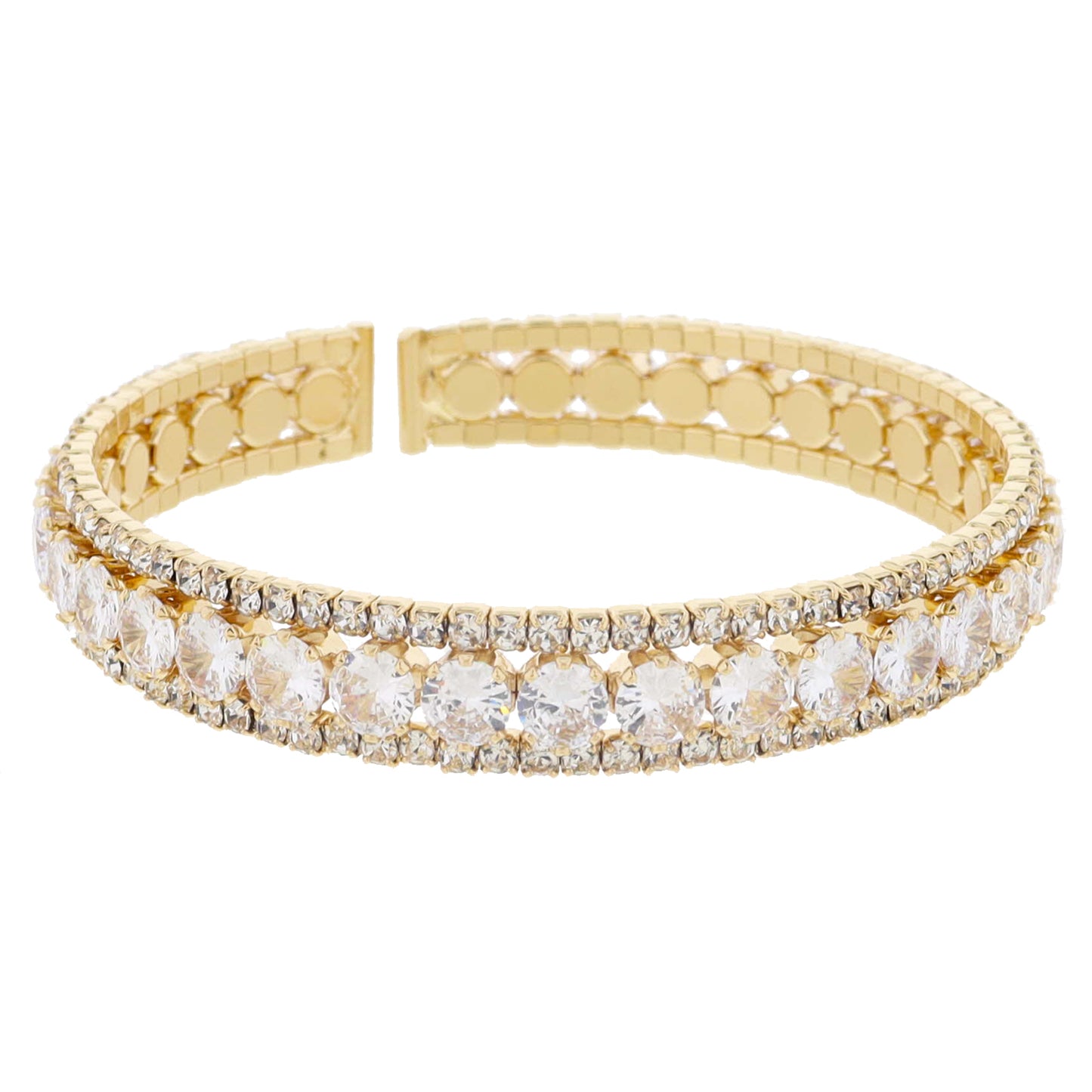 Stacked Mini Pace Crystal and Circle Crystal Gold Cuff Adjustable Bracelet