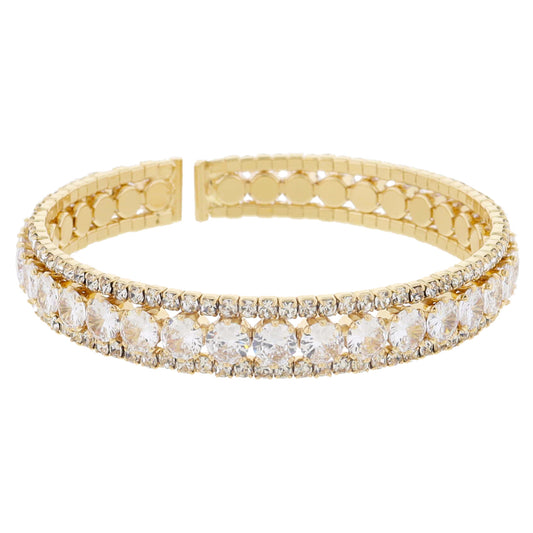 Stacked Mini Pace Crystal and Circle Crystal Gold Cuff Adjustable Bracelet