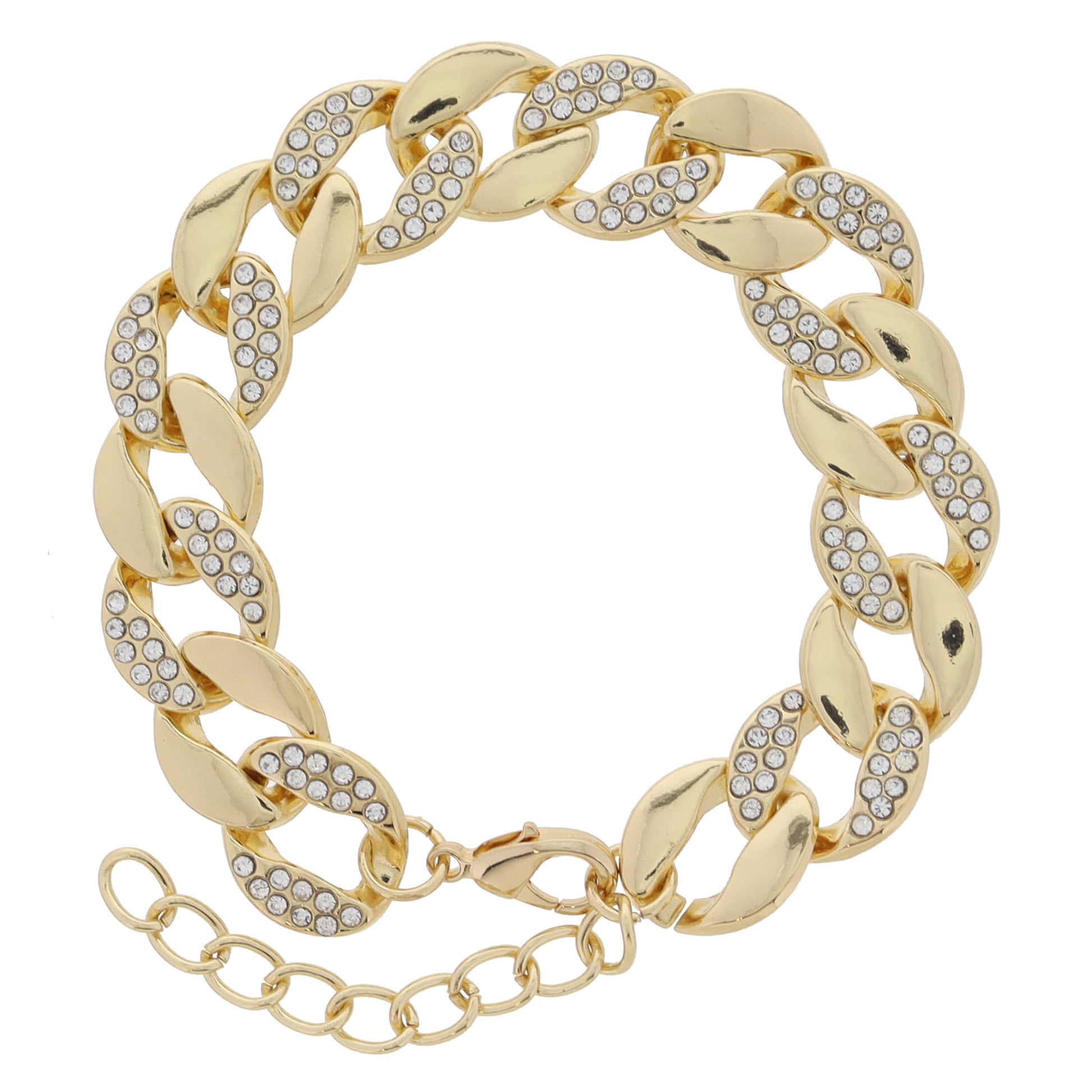 Chunky Gold Curb Chain with Crystal Embellishment Bracelet, 7.5" Around
