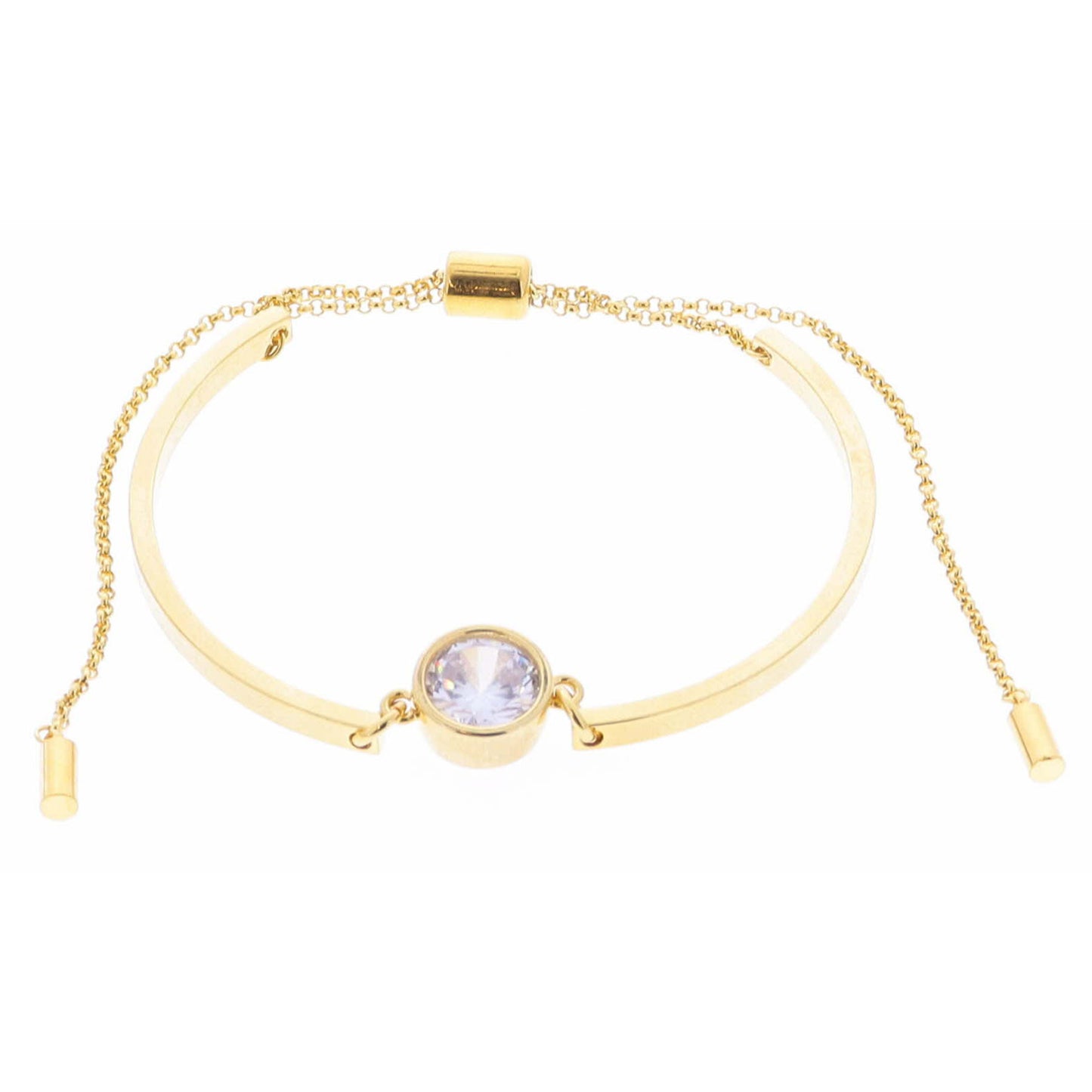 18K Gold Plated Clear Bezel Center Crystal on Curved Gold Bars Bracelet