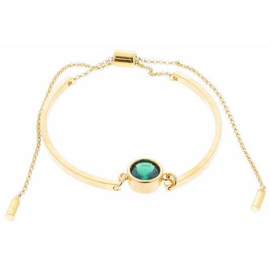 18K Gold Plated Green Bezel Center Crystal on Curved Gold Bars Bracelet