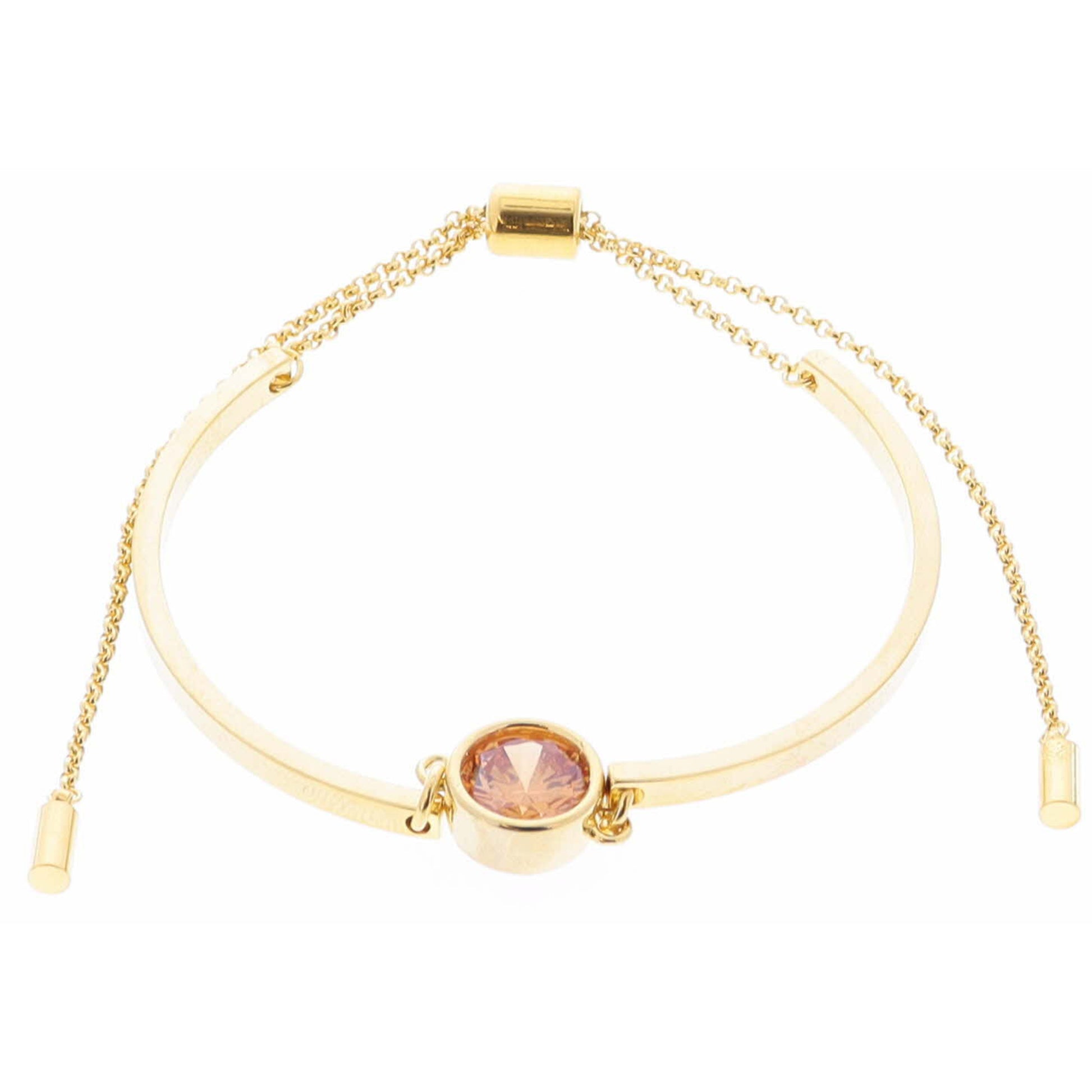 18K Gold Plated Champagne Bezel Center Crystal on Curved Gold Bars Bracelet