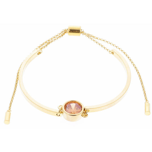 18K Gold Plated Champagne Bezel Center Crystal on Curved Gold Bars Bracelet