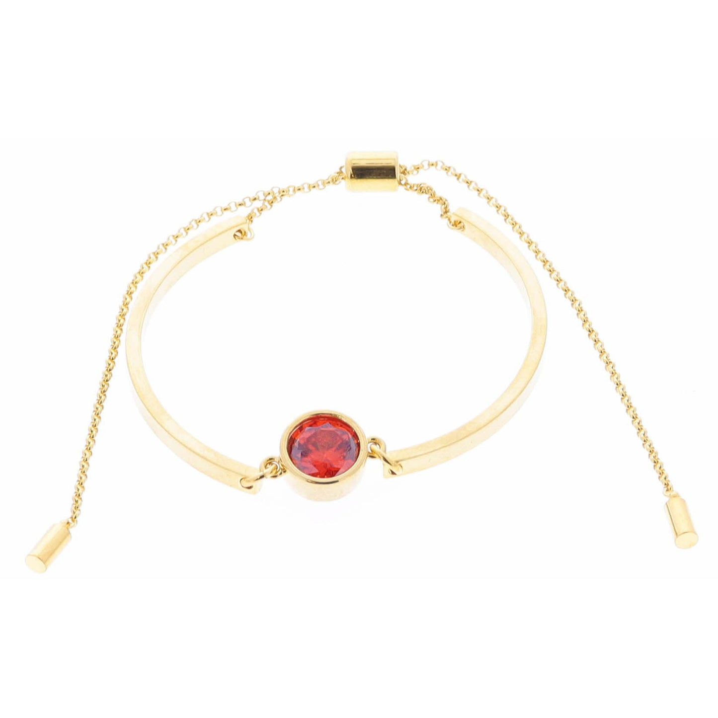 18K Gold Plated Red Bezel Center Crystal on Curved Gold Bars Bracelet
