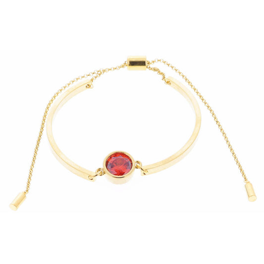 18K Gold Plated Red Bezel Center Crystal on Curved Gold Bars Bracelet