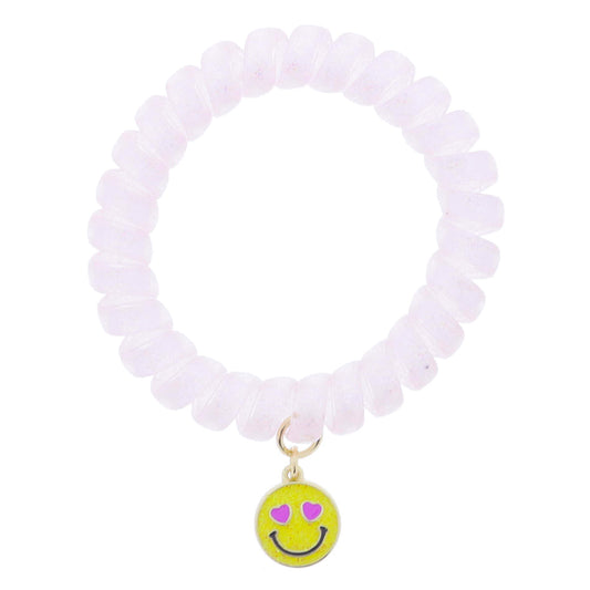Kids Light Pink Glitter Spiral Band with Yellow Glitter Heart Eyed Happy Face Bracelets