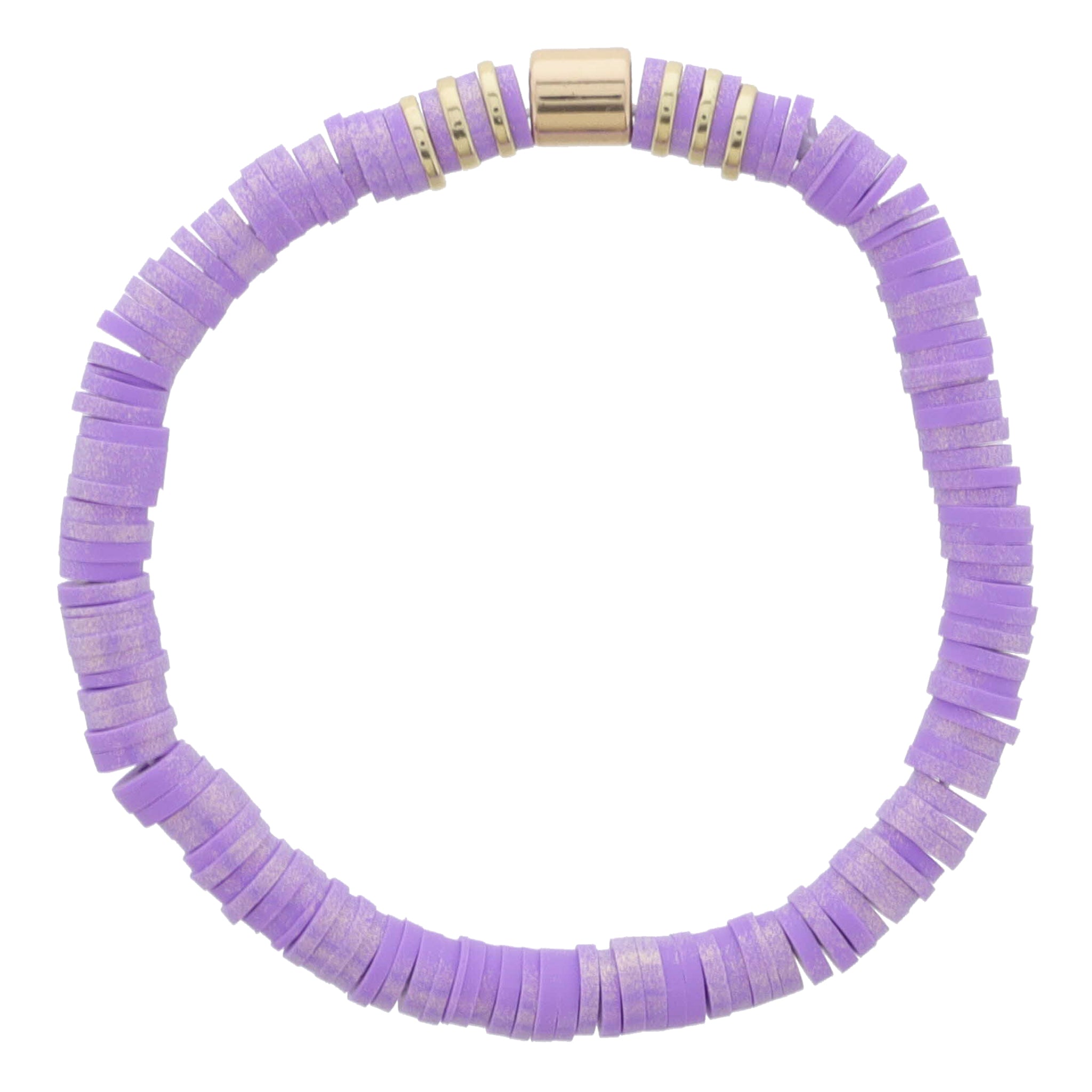 Kids Lavender Iridescent Rubber Sequins with Gold Bead Accents Bracelet