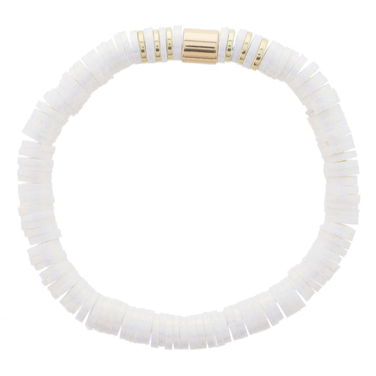 Kids White Iridescent Rubber Sequins with Gold Bead Accents Bracelet