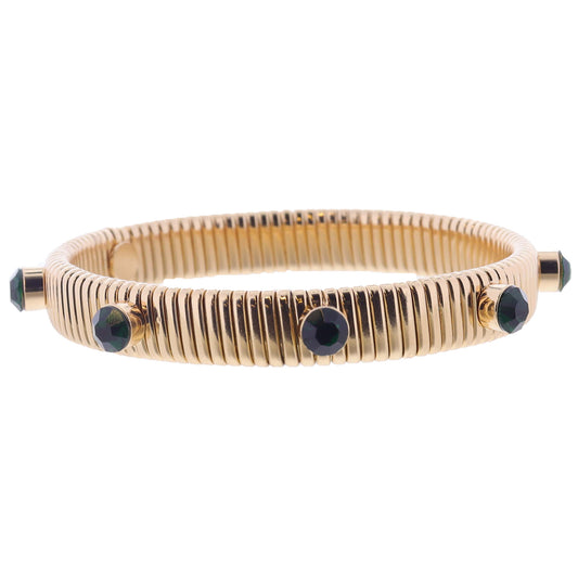 Stretchy Gold Bangle with Green Crystals Bracelet