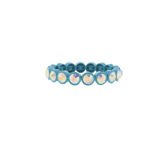 Turquoise Enamel Tiled Stretch Bracelet with AB Crystals