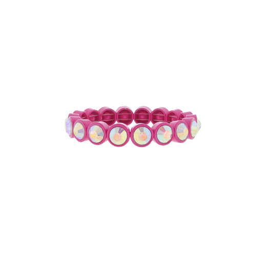 Hot Pink Enamel Tiled Stretch Bracelet with AB Crystals