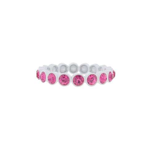 White Enamel Tiled Stretch Bracelet with Hot Pink Crystals