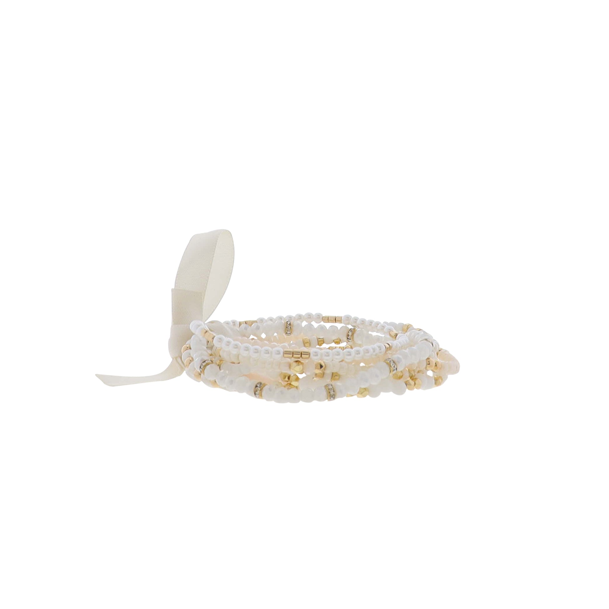 Cream, Ivory, Pearl Multi Beaded Stretch Bracelet
