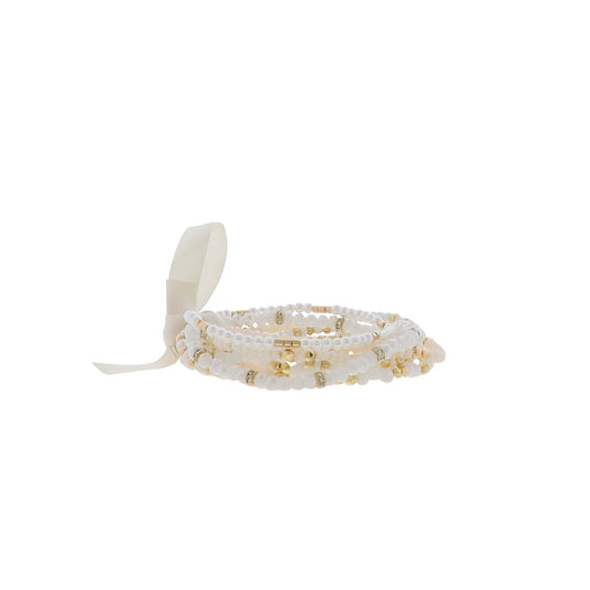 Cream, Ivory, Pearl Multi Beaded Stretch Bracelet