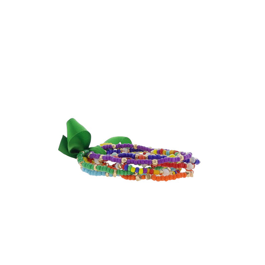 Royal, Green, Yellow, Orange Multi Beaded Stretch Bracelet