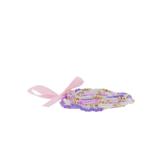 Purple, Lavender, White Multi Beaded Stretch Bracelet