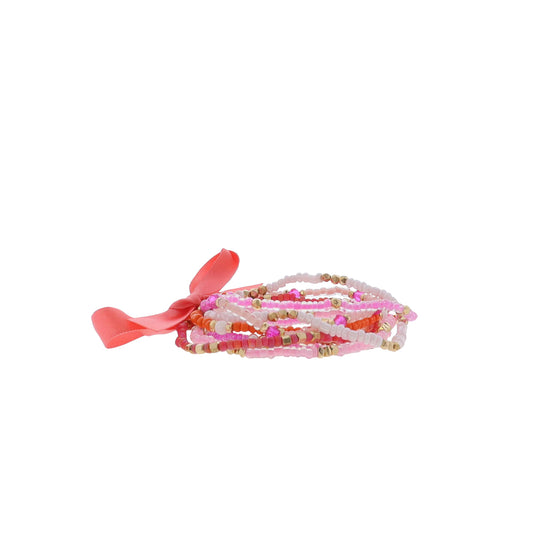 Peach, Pink, Orange Multi Beaded Stretch Bracelet