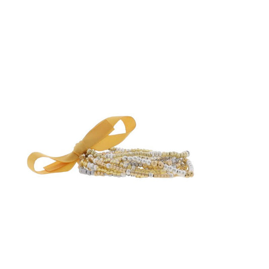 Silver, Gold, Champagne Multi Beaded Stretch Bracelet