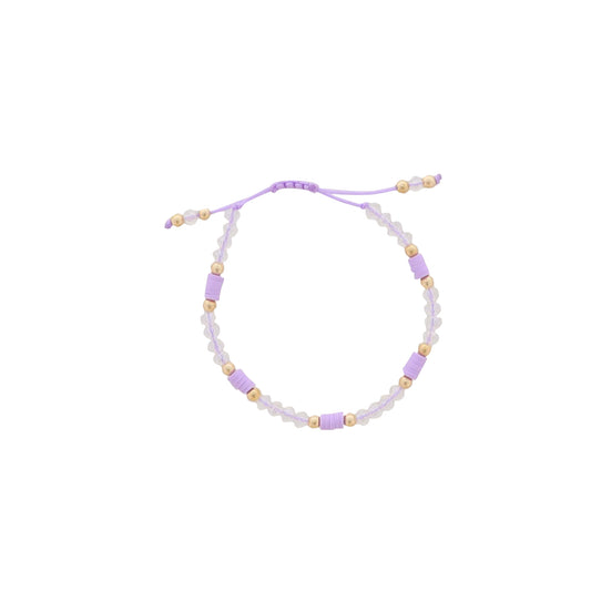 Kids Clear Faceted Beads with Purple Rubber Disks Pulley Bracelet