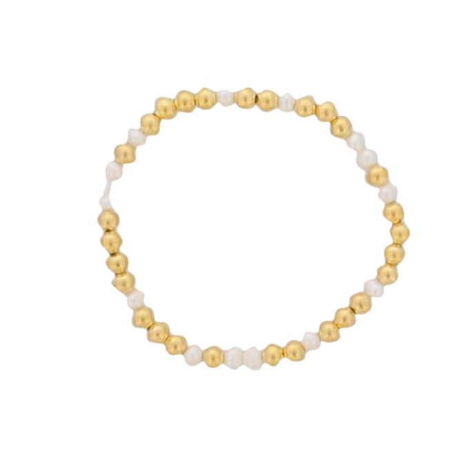 18K Gold Plated Beaded Stretch Bracelet with Salt Water Pearl Bead