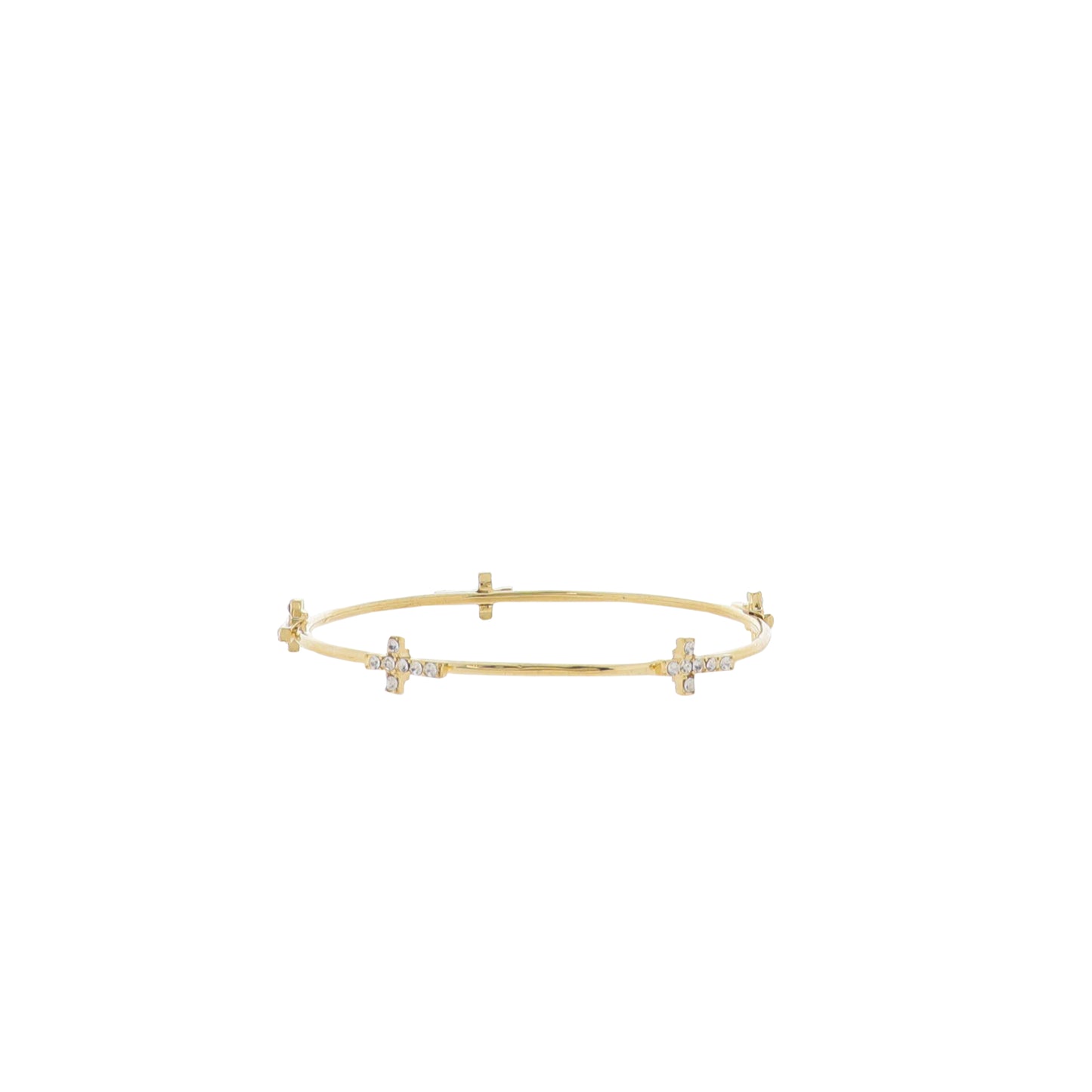 18K Gold Plated Bangle Bracelet with Clear Crystal Crosses