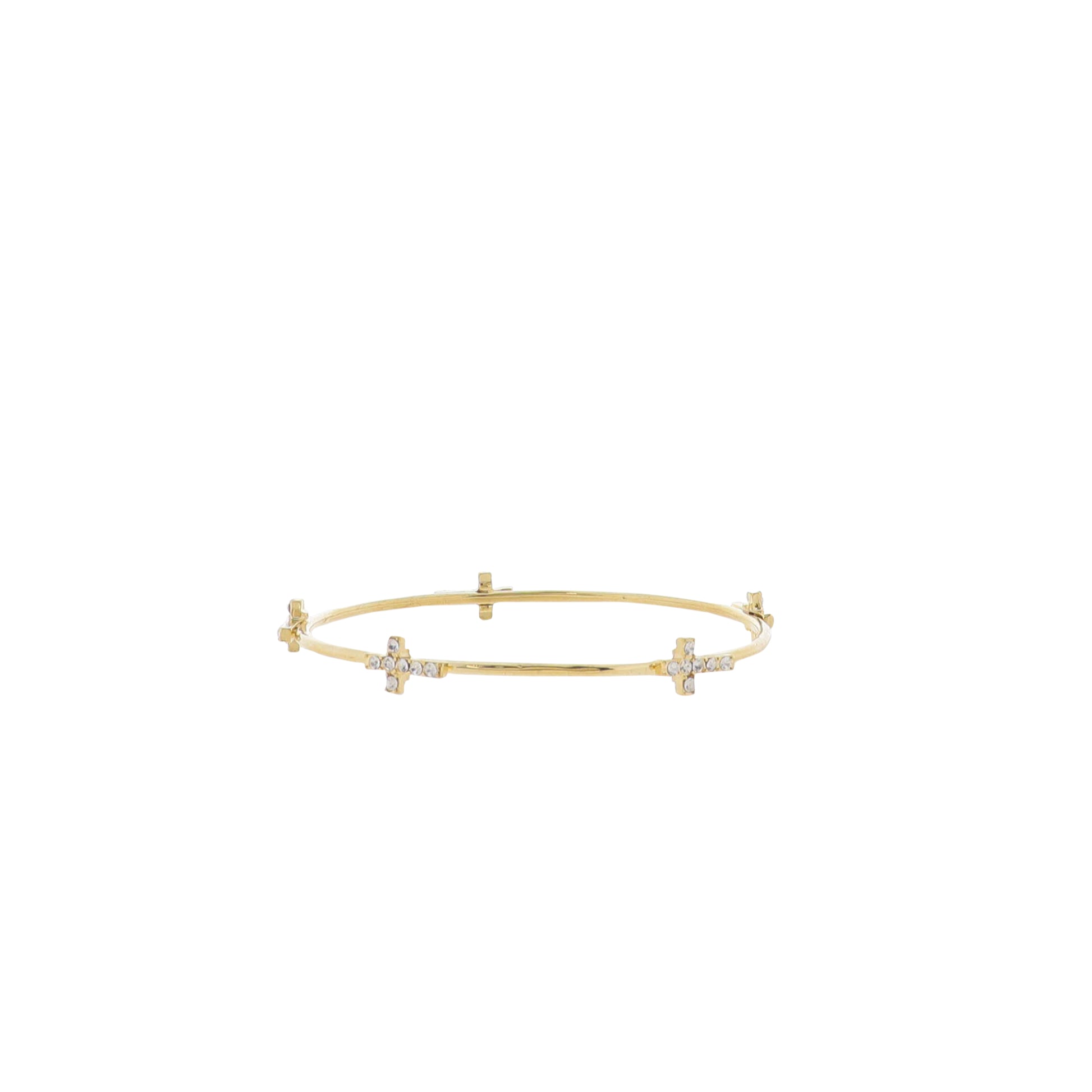 18K Gold Plated Bangle Bracelet with Clear Crystal Crosses