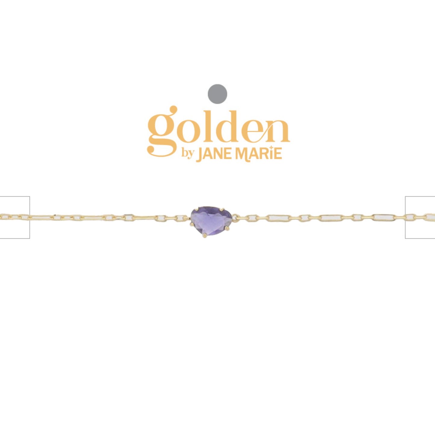 18K Gold Plated Link Paperclip Chain Bracelet with "February" Amethyst Purple Pendant