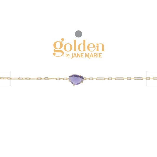 18K Gold Plated Link Paperclip Chain Bracelet with "February" Amethyst Purple Pendant