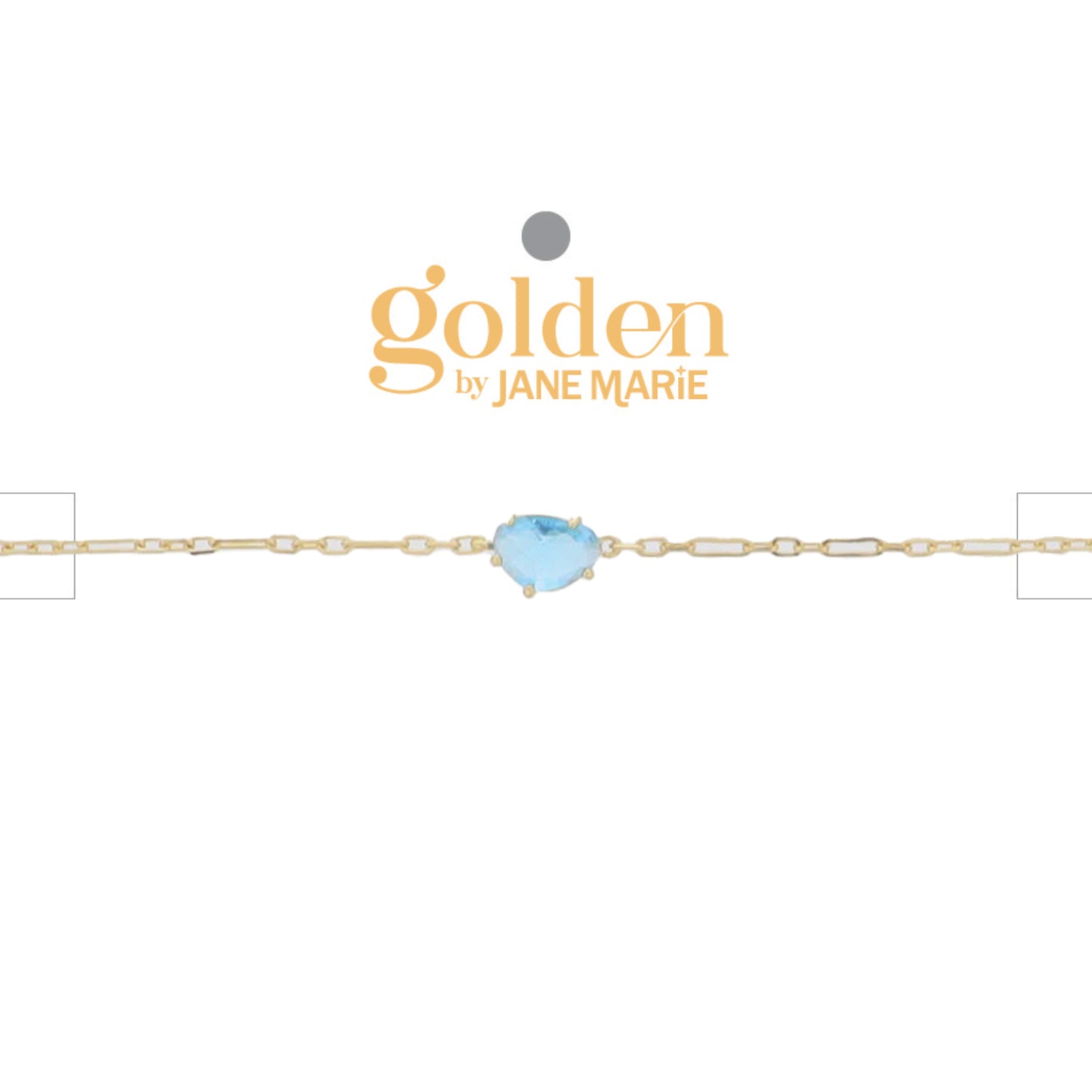 18K Gold Plated Link Paperclip Chain Bracelet with "March" Aquamarine Pendant